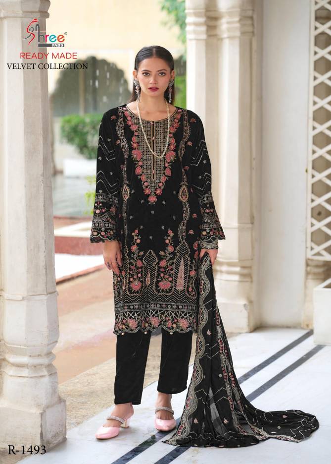 R 1493 Embroidery Velvet Pakistani Readymade Suits Wholesale Shop In Surat